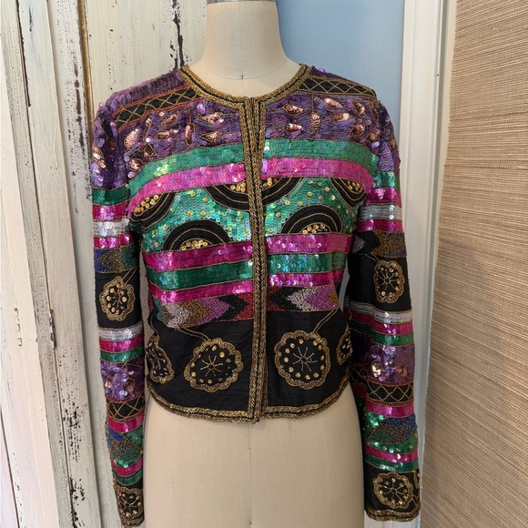 laurance kazan Jackets & Blazers - Colorful Vintage Embellished Silk Beaded Women's Jacket